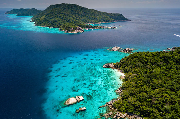 Aerial shot of islands in Fiji