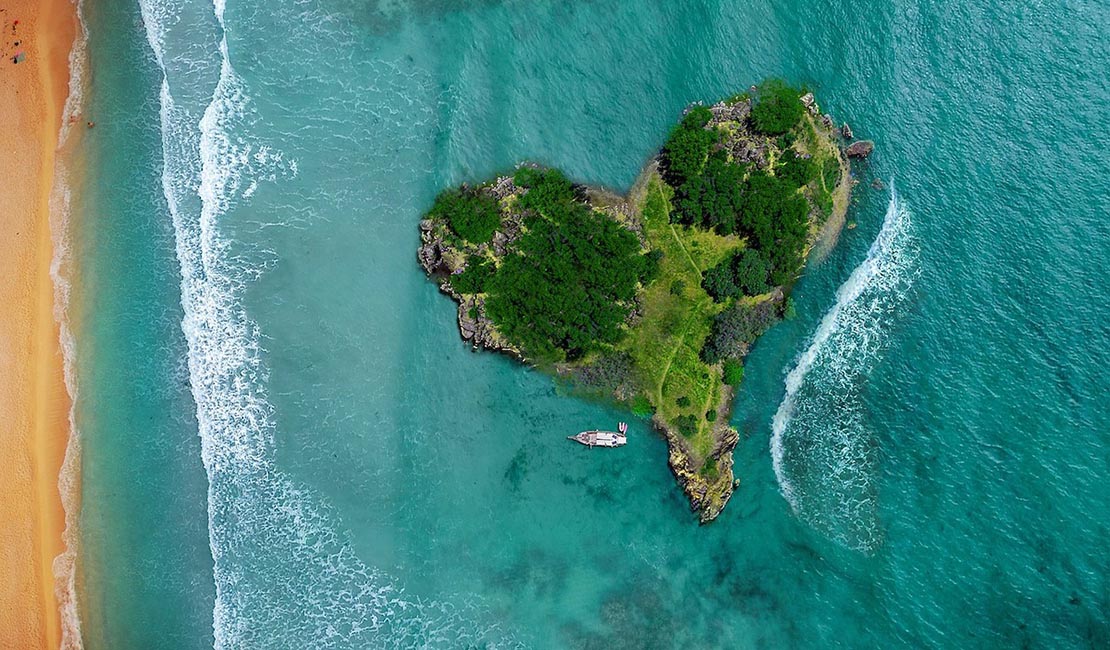 Heart-shaped island from above